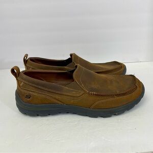 Skechers Relaxed Fit Superior Gains Mens 12 Brown Leather Slip On